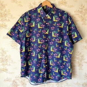 Ralph Lauren Tropical Novelty Print Short Sleeve Shirt | Navy Blue | Size XL